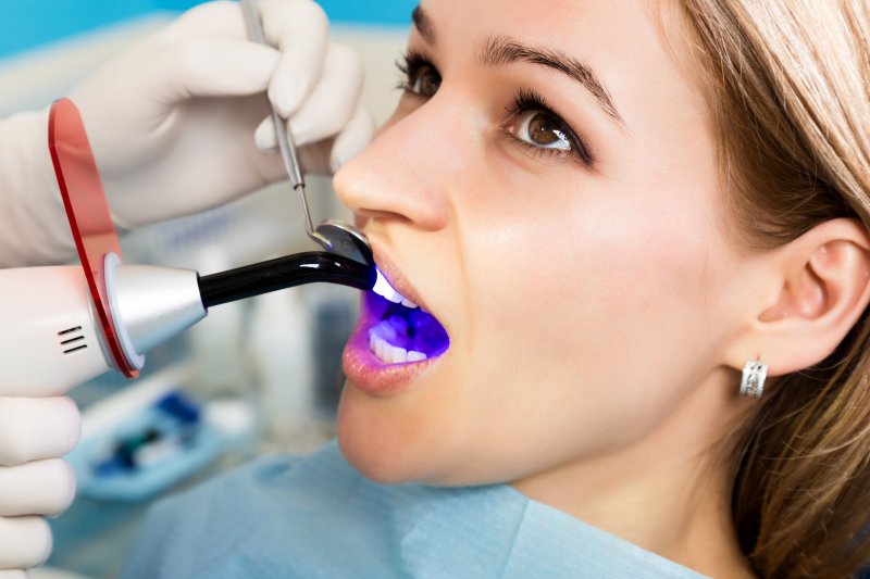Lady receives in-office teeth whitening